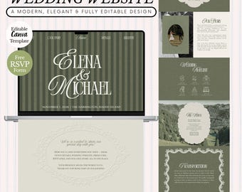 Sage Wood Green Canva Hochzeit Website Template mit Antwortmöglichkeit, elegantes Old Geld Design