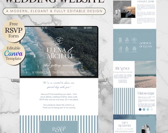 Blue Ocean Whisper Wedding Website Template, Luxury Old money Wedding Site,  Canva Editable Wedding Website with RSVP, Digital download