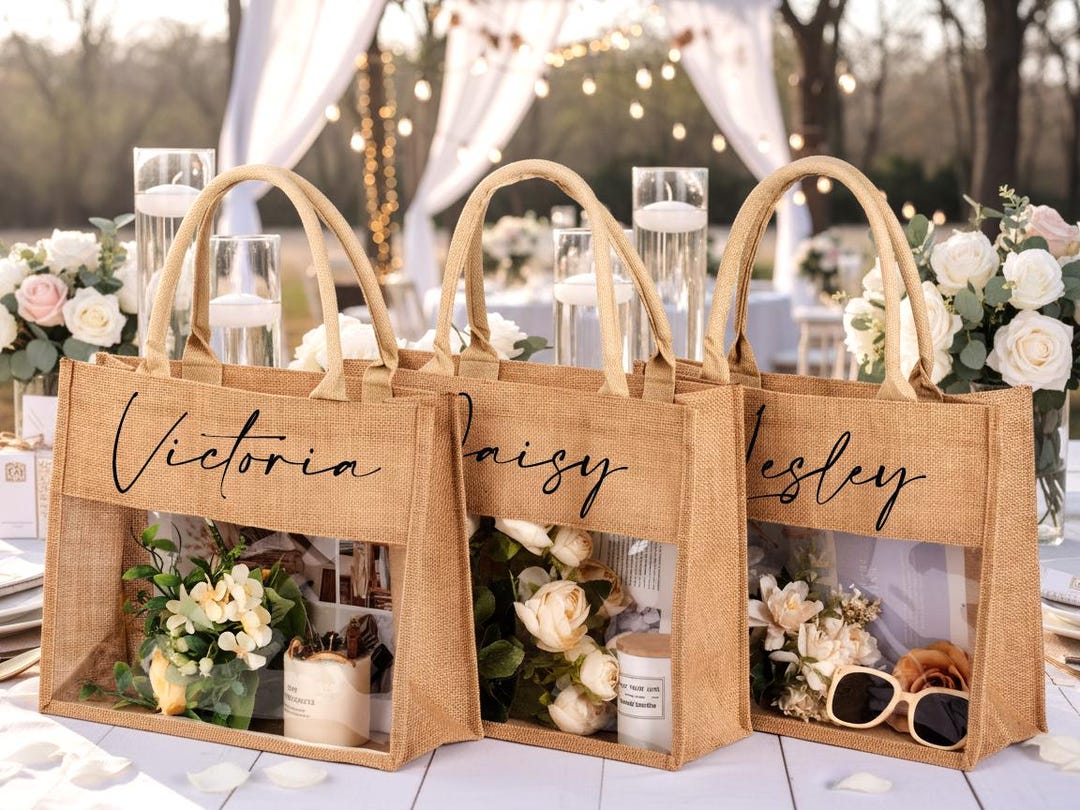 Personalized Burlap Bridesmaid Tote Bag, Custom Wedding Favor - Etsy