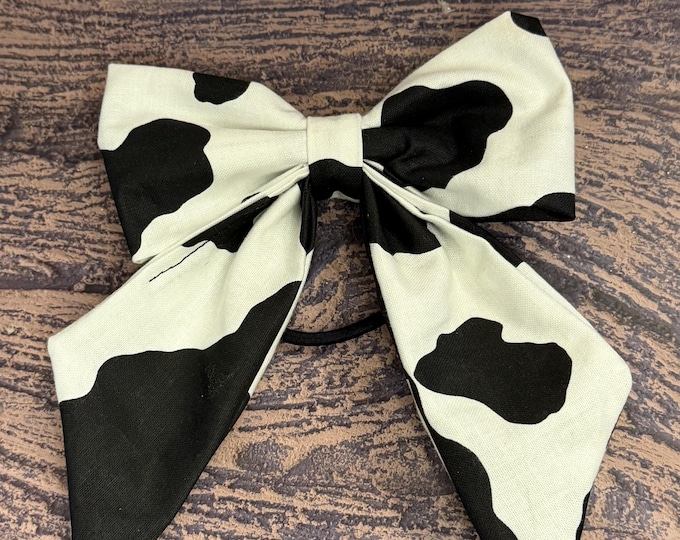 Featured listing image: Handmade Cow Print Hair Bow | Western Style Cotton Bow