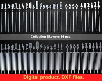 56-Piece Skewer Bundle. DXF files for plasma, laser, CNC. Kebab skewers for Mangal, Grill, Barbecue, Fire pit, bbq. DIY