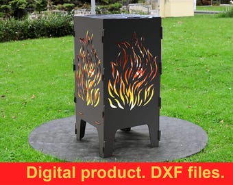 "Feuerstelle ""Fire"" Grill Grill DXF-Dateien - Faltbarer Grill - DIY Feuerkorb mit Grill - Außen Feuerstelle - Hinterhof Feuerstelle - Moderne Feuerstelle