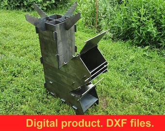 Rocket Stove DXF Files For CNC Plasma & Laser Cutting ~ Portable Firewood Stove Plans For Camping and Backpacking ~ DIY Flat Stove Design