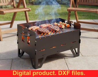 Level Fire Pit Grill DXF Files for CNC, Plasma, Laser ~ Portable Mangal Barbecue Firepit ~ Collapsible Camping Grill Design for DIY Project
