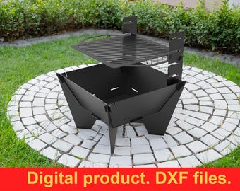 Square 24" Fire Pit Grill V2 DXF files for Plasma, Laser, CNC Machines ~ Collapsible Camping BBQ Mangal ~ Portable Outdoor Firepit Barbecue