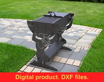 Atlant Fire Pit Grill DXF Files for Plasma, Laser or CNC Machine ~ BBQ Grill for Camping ~ Metal Grill Projects ~ Industrial Grill Design