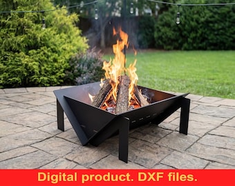 Archivos DXF para brasero Quadro M de 23" para corte por plasma, láser y CNC. Brasero portátil para jardín, brasero plegable para camping, brasero para armar uno mismo.