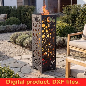 Feu de camp rectangulaire moderne DXF ~ Feu de camp en métal CNC ~ Motif bulles découpé au laser ~ Cheminée extérieure pour terrasse de jardin ~ Feu de camp portable bricolage