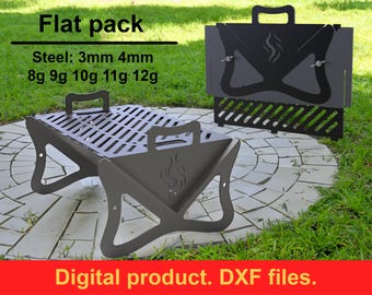 Flat Pack Fire Pit Grill V2 DXF Files ~ CNC Laser Plasma Cut (Digital Download) ~ Multi-Purpose Collapsible Grill Design for Outdoor Cooking