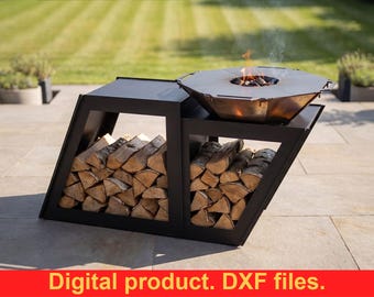 Parrilla CNC plegable de lujo (archivos DXF para plasma con almacenamiento de leña) ~ Planos de parrilla para fogatas al aire libre ~ Parrilla de acero (descarga digital)