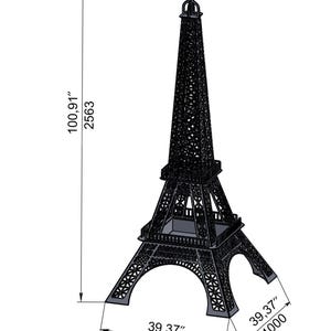 Pode incluir: Modelo preto da Torre Eiffel, com dimens&otilde;es de 2563 mm de altura e 1000 mm de largura. O modelo apresenta um design aberto, semelhante a uma treli&ccedil;a, com detalhes arquitet&oacute;nicos. A base tem 1000 mm de largura.