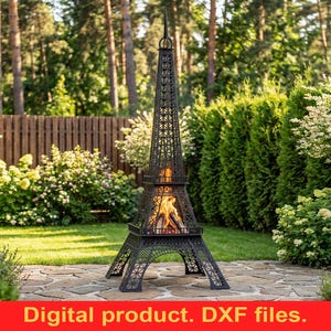 Arquivos DXF para lareira em formato de Torre Eiffel com 2,54 m de altura, compatíveis com plasma, laser, jato de água e CNC ~ Lareira de jardim ~ Lareira para camping ao ar livre ~ Arte da Torre Eiffel imagem 1