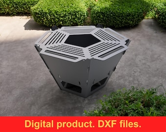 Parrilla para fogata Pentagon V2, archivos DXF para corte por plasma y láser CNC / Planos de fogata de metal para jardín o camping ~ Fogón portátil de acero ~ SVG