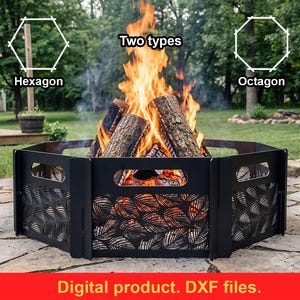 Archivos DXF Flat Pack Fire Pit V2 para corte por plasma, láser y CNC en 2 formas diferentes (hexagonal y octogonal) ~ Fogata portátil geométrica