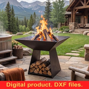Square High Fire Pit DXF Files for Plasma, Laser, Water or CNC ~ Welded Fire Pit For Camping with Firewood Niche ~ Garden/Outdoor Fire Pit