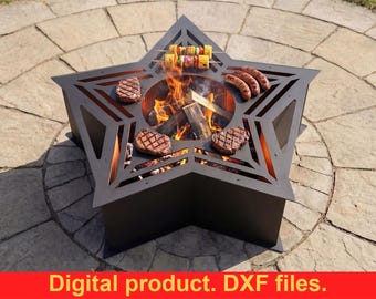 Star Fire Pit Grill DXF files for Plasma, Laser Cutting, CNC Machines ~ Fire Pit Portable for Garden ~ Welded DIY Barbecue for Camping