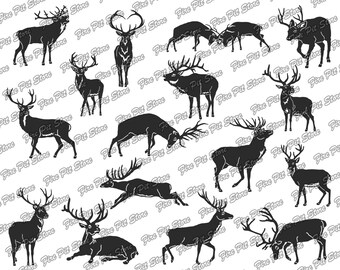 Deer Bundle. Vector art file. Digital files dxf, svg, png, ai, eps, cdr for plasma, laser, waterjet, CNC, as well as for printing.