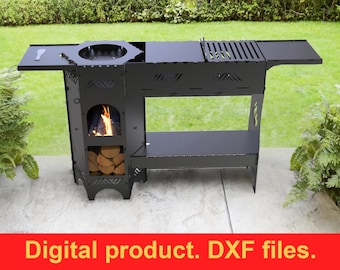 Archivos DXF de la estufa tipo caldero V6 ~ Horno de campamento para láser o CNC (producto digital) ~ Horno de arte en metal para caldero ~ Estufa de leña portátil