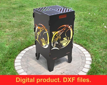 Fishing Fire Pit Grill V2. DXF files for plasma, laser, CNC. Fire Basket with Grill, Barbecue, Firepit bbq. Collapsible Fire Pit, DIY