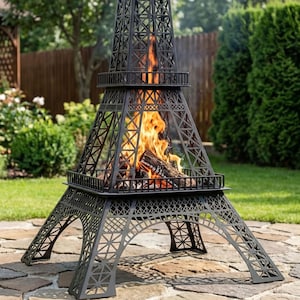 Arquivos DXF para lareira em formato de Torre Eiffel com 2,54 m de altura, compatíveis com plasma, laser, jato de água e CNC ~ Lareira de jardim ~ Lareira para camping ao ar livre ~ Arte da Torre Eiffel imagem 2
