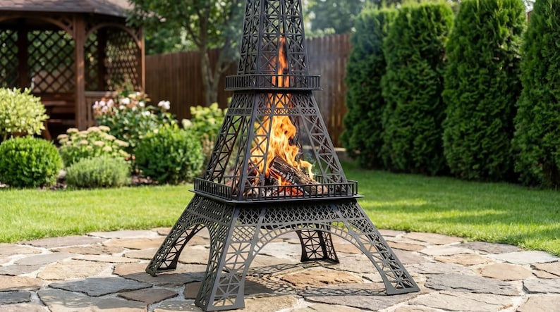 Arquivos DXF para lareira em formato de Torre Eiffel com 2,54 m de altura, compatíveis com plasma, laser, jato de água e CNC ~ Lareira de jardim ~ Lareira para camping ao ar livre ~ Arte da Torre Eiffel imagem 2