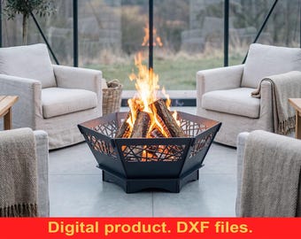 Archivos DXF de fogata hexagonal V1 para CNC - Barbacoa cortada con láser y plasma - Fogón portátil y plegable para jardín y camping - Fogón de exterior DIY