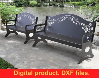 Archivos DXF de banco de jardín digital para corte por plasma y láser CNC ~ Diseño de banco para exteriores y hogar ~ Muebles de jardín DIY ~ Plano de banco de parque