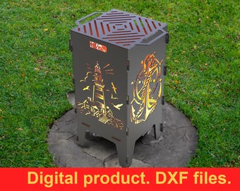 Lighthouse and Anchor Fire Pit Grill DXF files for plasma, laser, CNC. Fire Basket, Barbecue, Firepit bbq. Collapsible Fire Pit, DIY