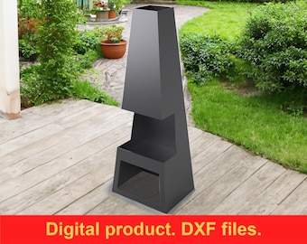 Chimenea de jardín V2 Archivos DXF ~ Calentador de patio piramidal de 59" de altura ~ Planos CNC (descarga digital) ~ Cocina de brasero DXF ~ Chimenea de leña