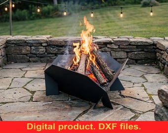 Planos de corte CNC para fogata triangular de 24" V1 (archivos DXF) para jardín, camping o barbacoa ~ Fogata digital portátil de acero para el hogar o exteriores