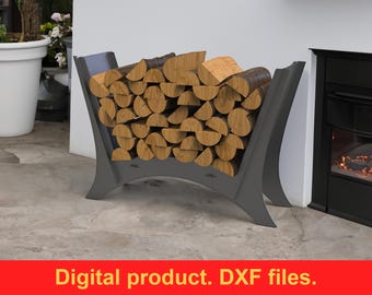 Rounded Minimalist Firewood Rack V1 DXF Files for Plasma Cutting ~ Portable Firewood Holder ~ Collapsible Log Stand ~ Wood Storage Organizer