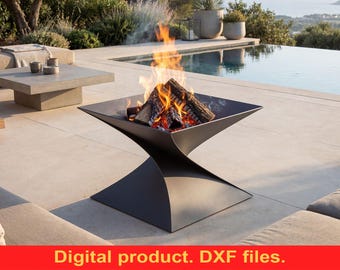 Brasero Twist de 19'' V2 Archivos DXF para corte por plasma, láser y CNC - Brasero soldado para camping - Brasero DIY - Parrilla moderna Twisted para patio