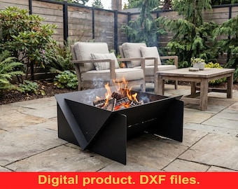 Archivos DXF para brasero Quadro de 39" para corte por plasma, láser y CNC. Brasero portátil para jardín, brasero plegable para camping, brasero para armar uno mismo.