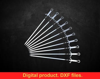 Brochetas de espada V2, archivos DXF para plasma, láser y CNC. Brochetas para kebab, ideales para Mangal, parrilla, barbacoa, fogata y asador. Hazlo tú mismo.