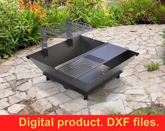 Parrilla de brasero cuadrada de 41". Archivos DXF para plasma, láser y CNC. Brasero portátil con parrilla. Barbacoa para exteriores. Barbacoa plegable para acampar.