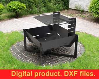 Parrilla de brasero cuadrada de 81 cm (32") V4. Archivos DXF para plasma, láser y CNC. Brasero portátil con parrilla. Barbacoa para exteriores. Barbacoa plegable para acampar.