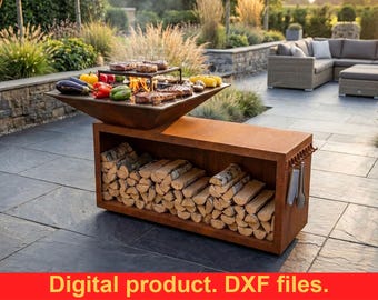 Fire pit square niche for firewood V2, DXF files for plasma, laser, CNC. Wood Grill, Barbecue. Firepit bbq. Outdoor campfire pit. DIY