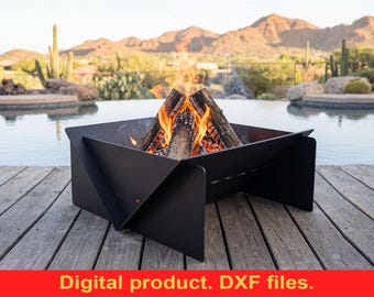Archivos DXF para brasero Quadro de 23" para corte por plasma, láser y CNC. Brasero portátil para jardín, brasero plegable para camping, brasero para armar uno mismo.