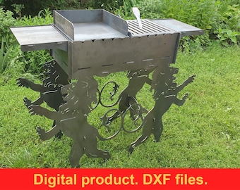 Lion Fire Pit Grill DXF files for plasma, laser, CNC, Fire Pit. Mangal, Grill, Barbecue, Firepit bbq. Collapsible Grill for Camping, DIY