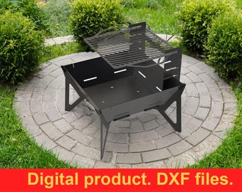 Square 32” Fire Pit Grill V3 DXF Files for Laser, CNC, Plasma Cutting ~ Collapsible Barbecue for Camping ~ Portable Outdoor Firepit DIY