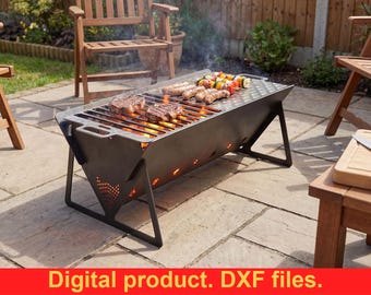 Long Fire Pit Grill DXF files for Plasma, Laser, CNC Machines - Collapsible Fire Pit (Instant Download) - Outdoor Mangal Grill Barbecue