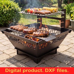Quadratischer 29-Zoll-Feuerstellen-Grill DXF-Dateien für CNC-Plasma- und Laserschneiden - Metallgrill-Pläne für Garten/Terrasse oder Hinterhof - SVG Digital Download