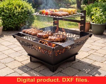 Square 29" Fire Pit Grill DXF Files for CNC Plasma and Laser Cutting - Metal Grill Plans For Garden/Patio or Backyard - SVG Digital Download