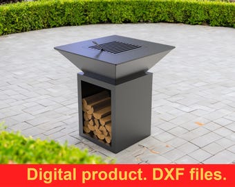 Parrilla cuadrada para fogata de 81 cm con nicho para leña / Archivos DXF, SVG y PNG (descarga digital) / Barbacoa para jardín/patio / Estilo industrial