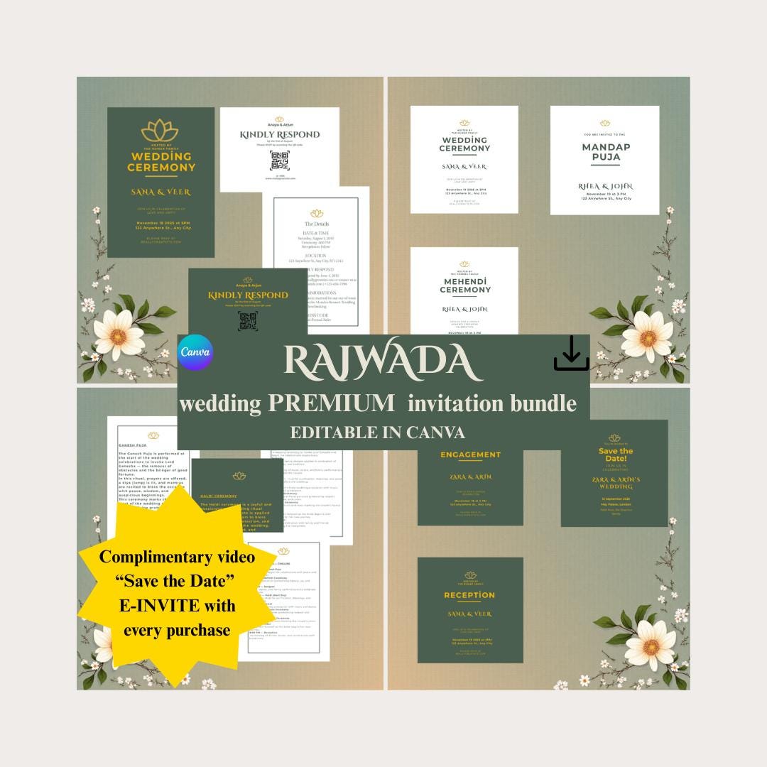 Events Insert Indian Wedding Invitations & Event Inserts. Digital Download, Editable ...