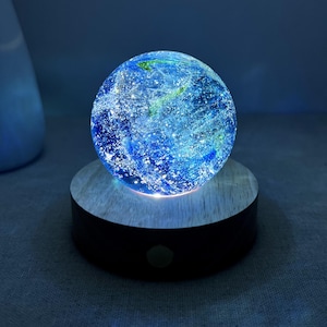 Custom Blue Galaxy Glass Ball Light, Personalized Planet Night Lamp, Engraved Sky Night Lamp, LED Star Table Lamp, Space Planet Desk Lamp