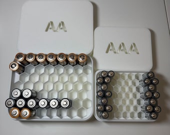 3D Printed Battery Organizer Box with Lid, 49-Slot Honeycomb Case