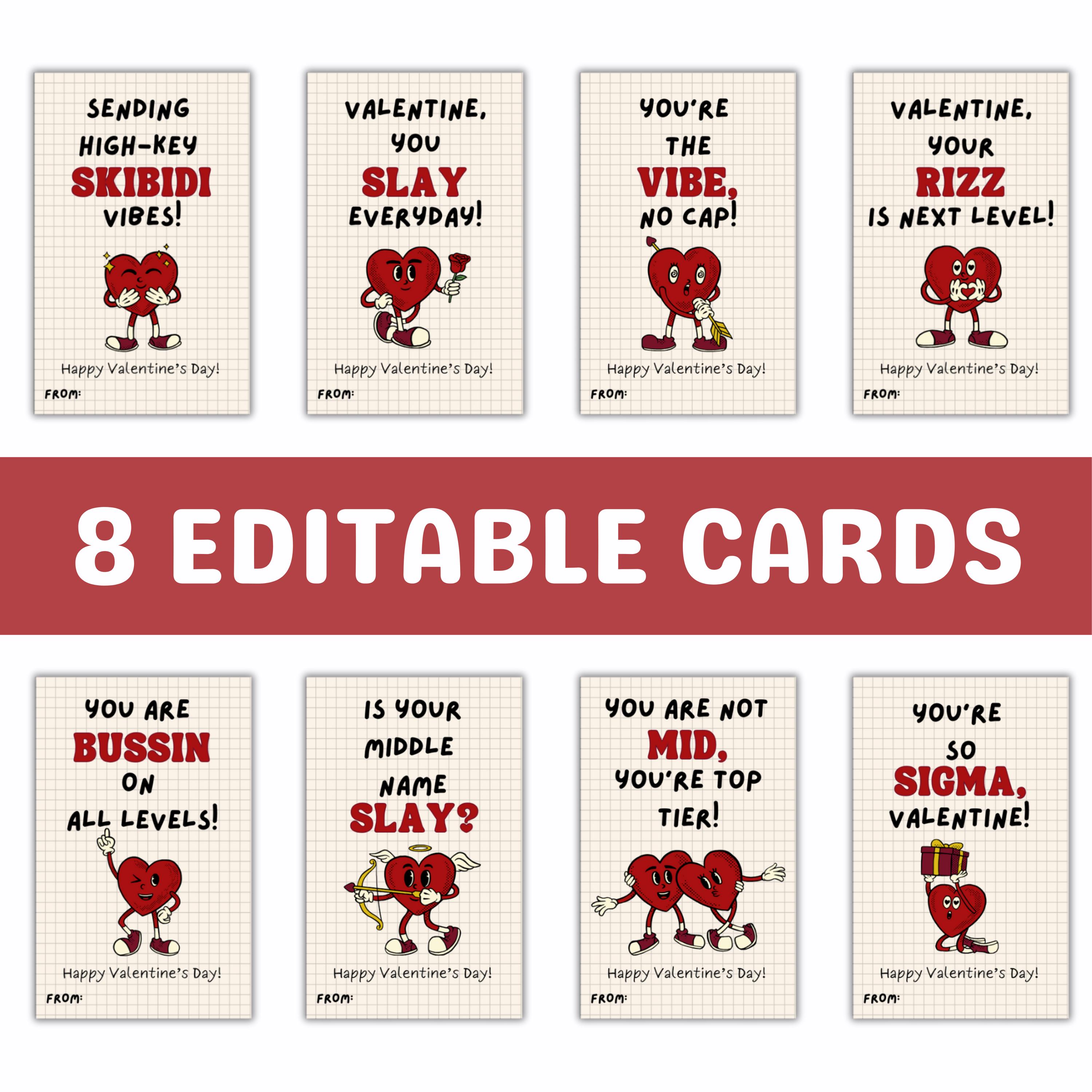 Gen Z Valentine Cards for Kids & Teens, Funny Slay Rizz Valentines ...