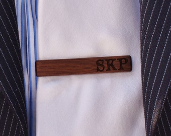 Engraved Wood Tie Clip: Custom Stainless Steel Tie Bar, Groomsmen Gift