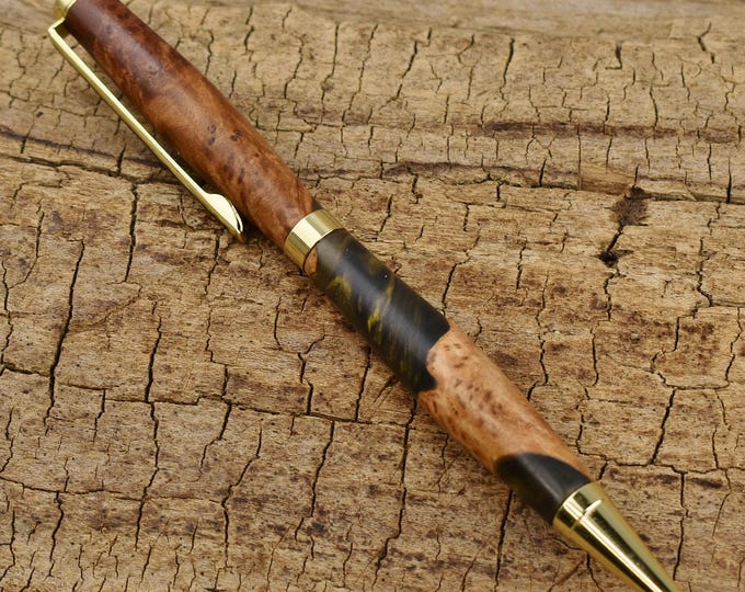 Resin Australian Red Mallee Burl Pen – Dark Purple, Gold Trim, Twist Mechanism